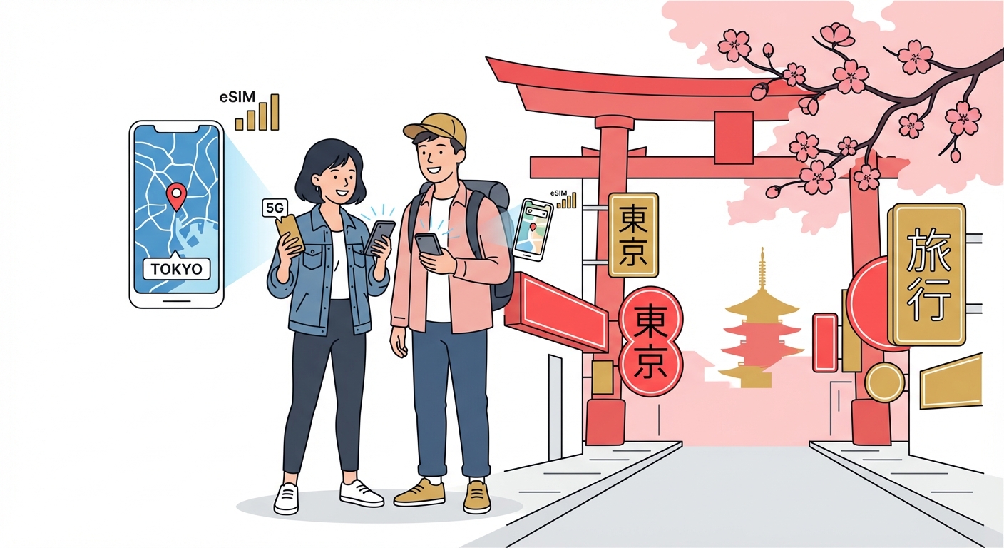 Asia eSIM travel illustration
